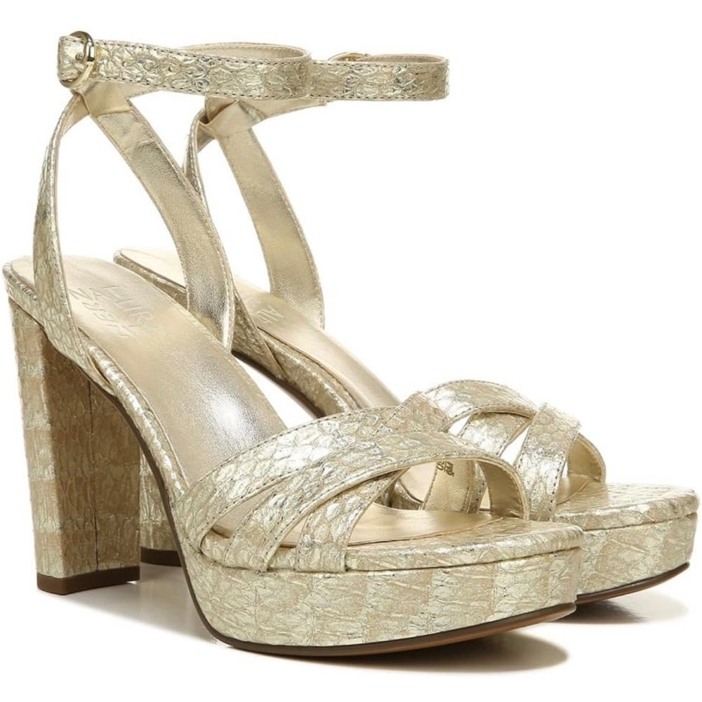 Naturalizer Womens Mallory Ankle Strap Platform Strappy Heeled Sandal Gold Snake
